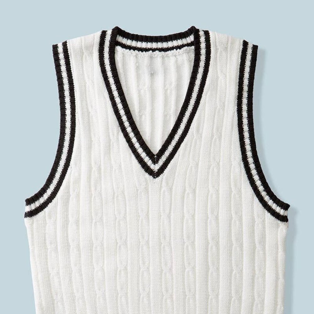 Love Tree Cable Knit Strip Trim Sweater Vest (Ivory) - Picture 1 of 5